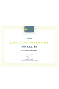Jubilejno priznanje ob 30 obletnici podjetja Biro, d.o.o. Žiri ( www.biro-ziri.si )